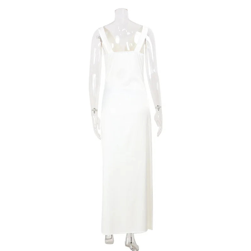 Vestido Comprido Acetinado com Costas Descobertas — Branco — foto 13 | Tolobasao
