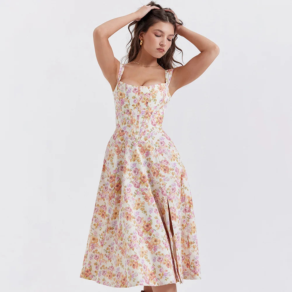 Vestido Midi Floral com Corpete e Bolsos — foto 27 | Tolobasao