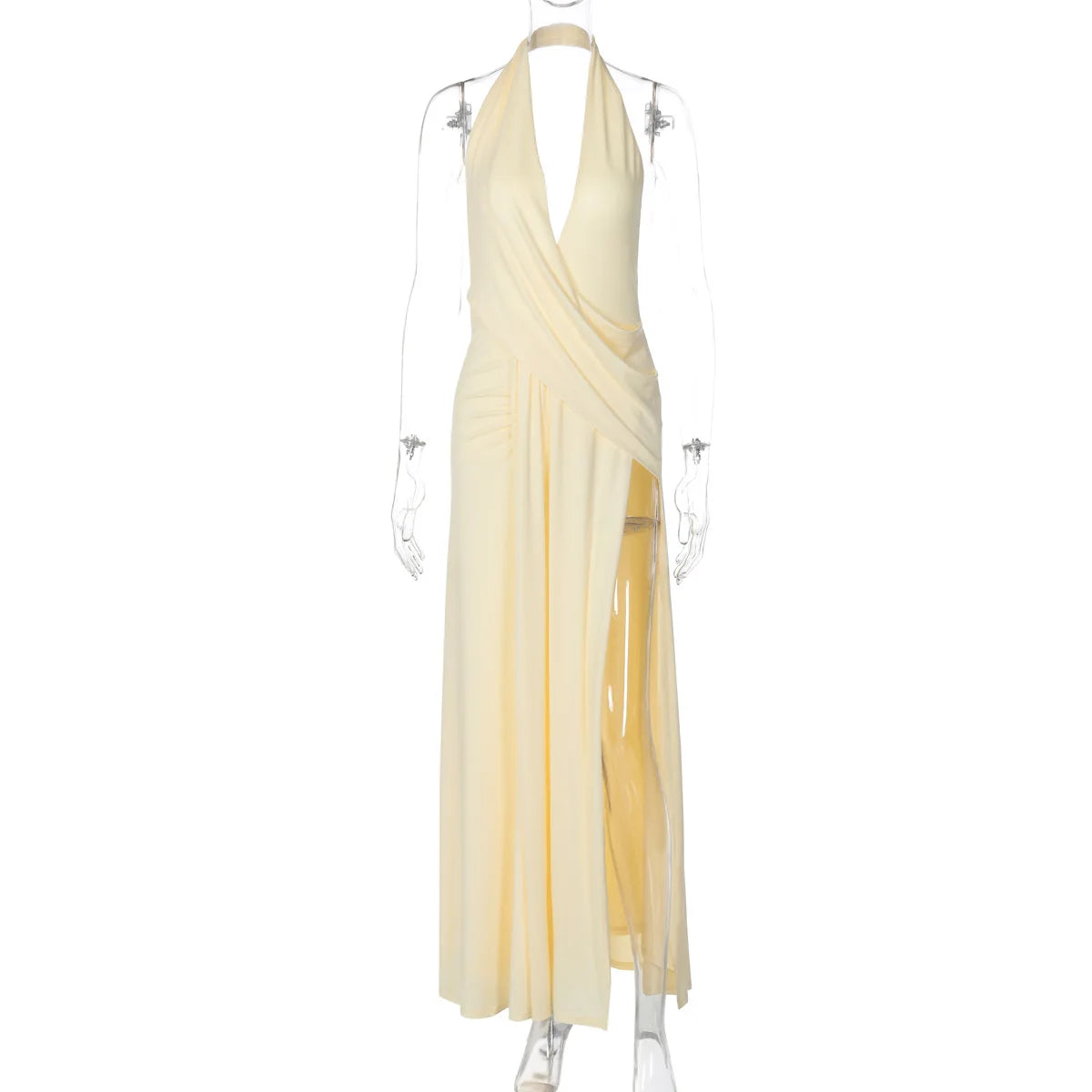 Vestido Comprido com Decote em V e Franzidos — foto 10 | Tolobasao
