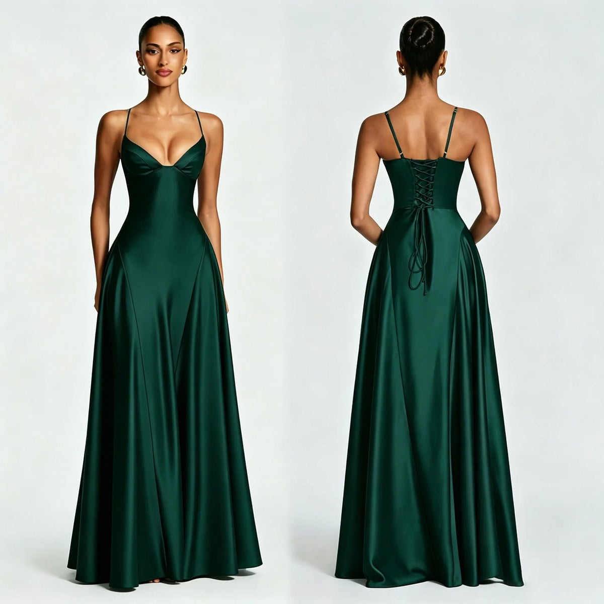 Vestido Comprido de Cetim com Corpete e Costas Descobertas — foto 35 | Tolobasao