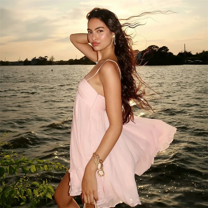 Vestido Curto de Chiffon com Alças — foto 4 | Tolobasao