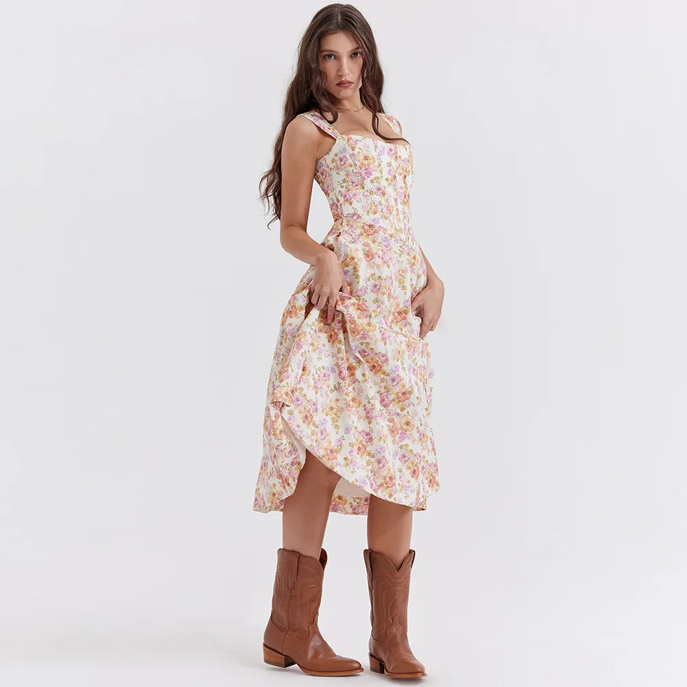 Vestido Midi Floral com Corpete e Bolsos — foto 26 | Tolobasao