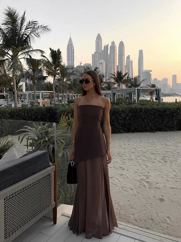 Vestido Comprido sem Alças com Tule — foto 21 | Tolobasao