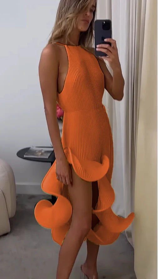 Vestido Midi Plissado com Decote Halter — foto 31 | Tolobasao