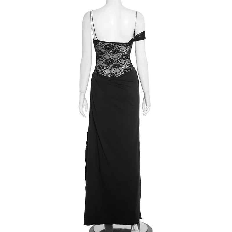 Vestido Comprido de Um Ombro com Renda — foto 17 | Tolobasao