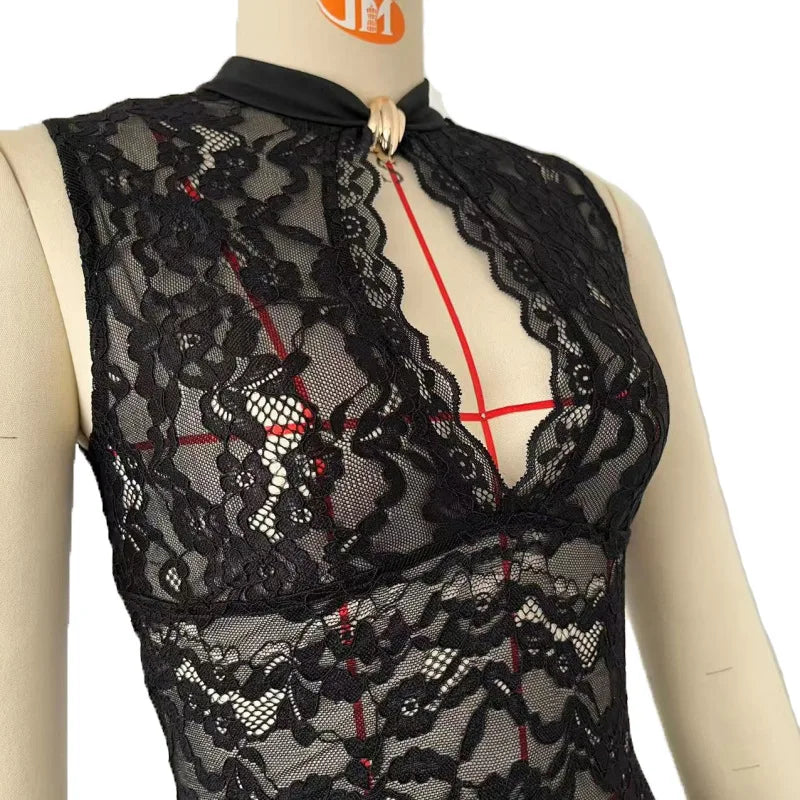 Vestido Comprido de Renda com Fenda Alta — foto 13 | Tolobasao