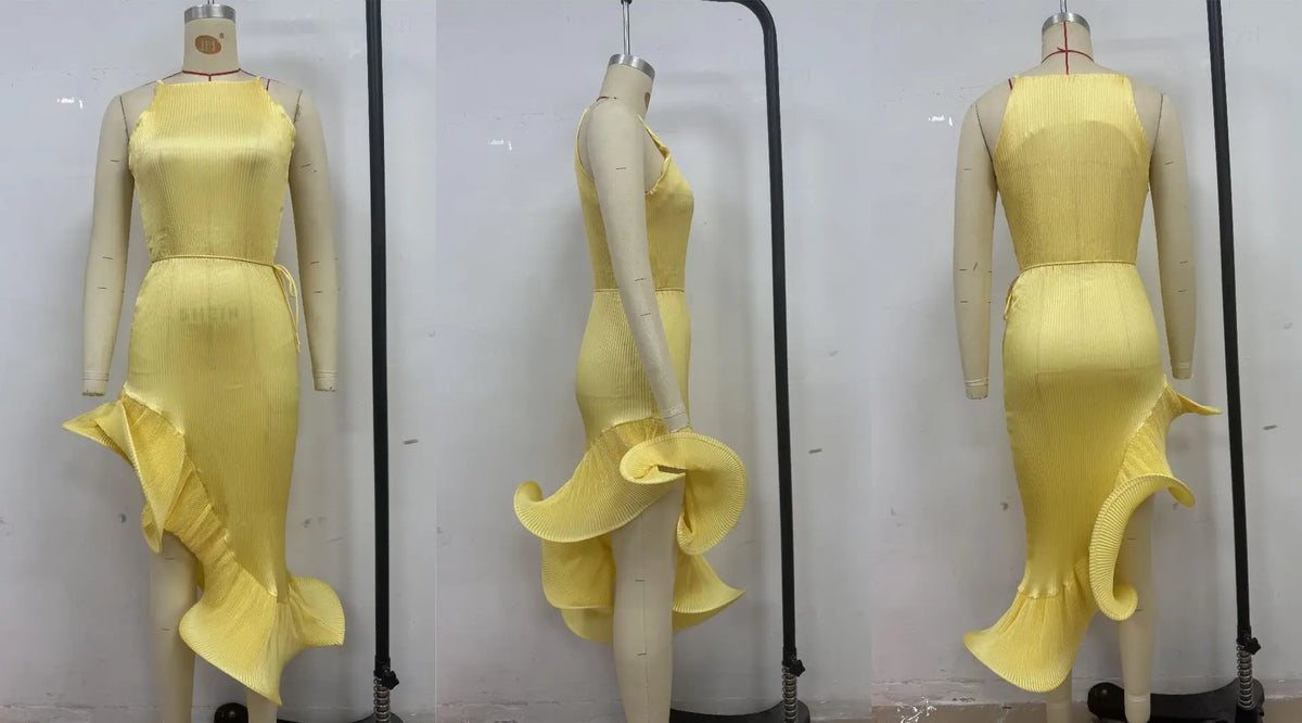 Vestido Midi Plissado com Decote Halter — foto 11 | Tolobasao