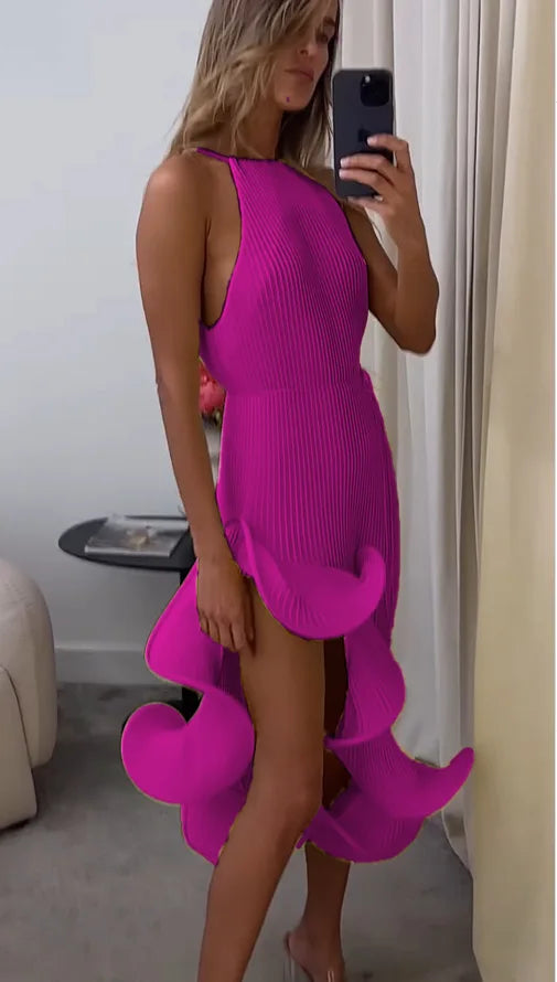 Vestido Midi Plissado com Decote Halter — foto 32 | Tolobasao