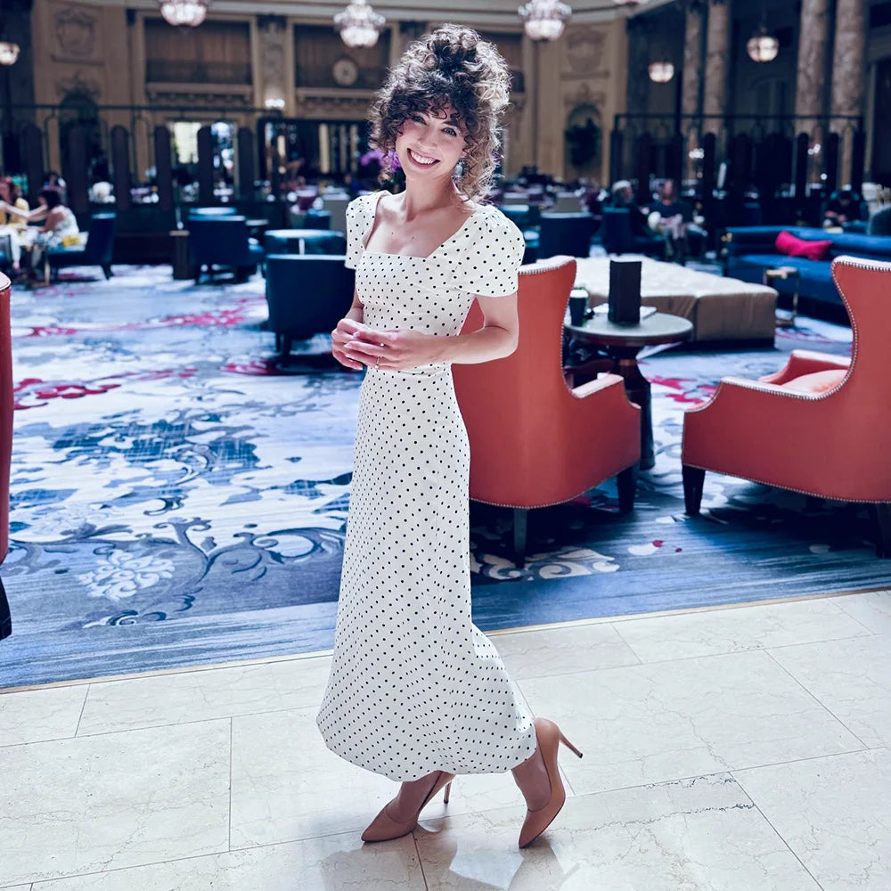 Vestido Comprido Vintage de Bolas sem Mangas — foto 34 | Tolobasao