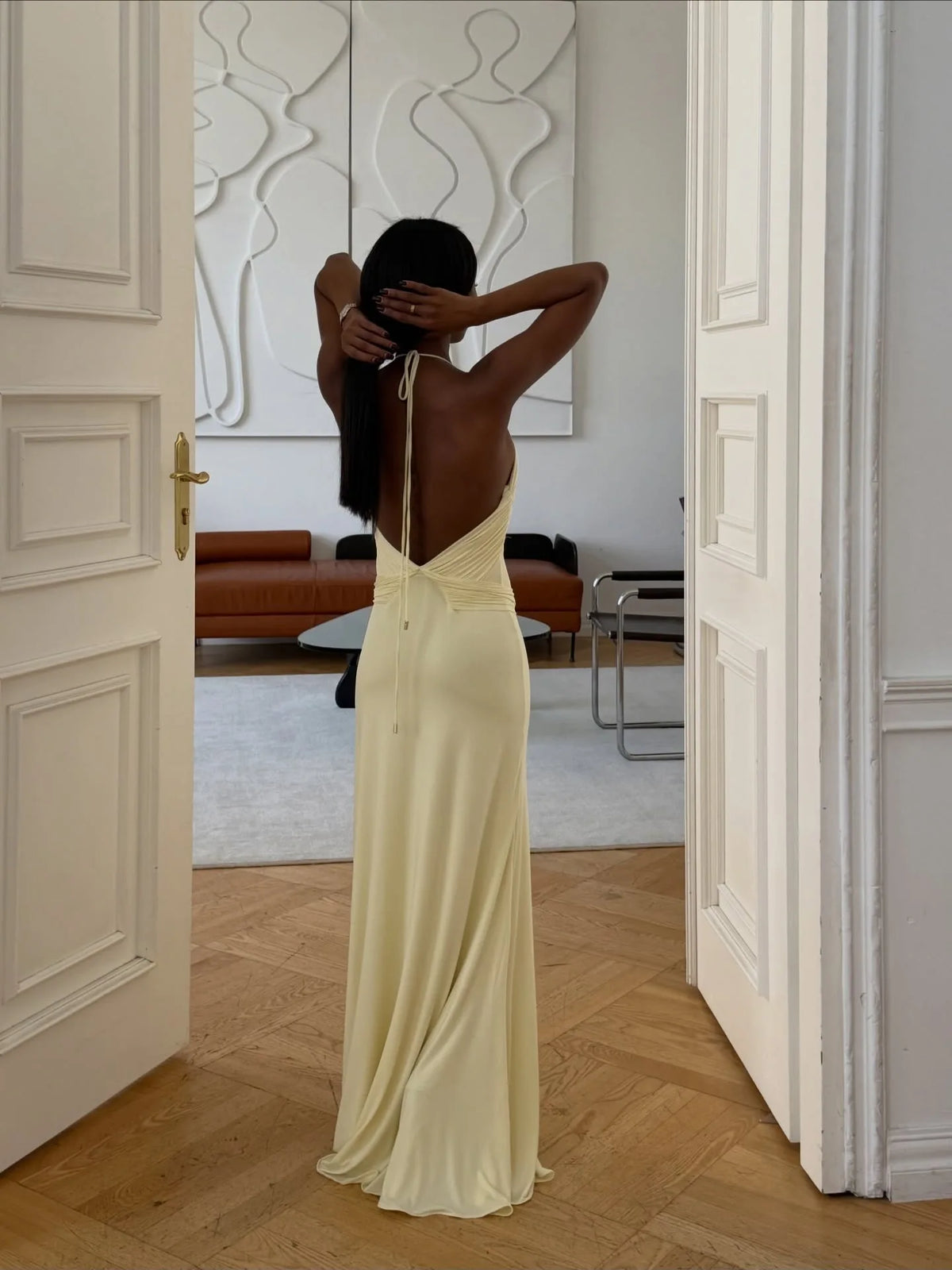 Vestido Comprido Amarelo com Folhos — foto 34 | Tolobasao