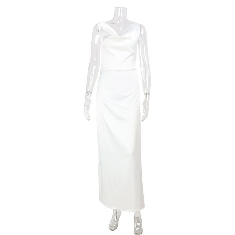 Vestido Comprido Acetinado com Costas Descobertas — Branco — foto 11 | Tolobasao