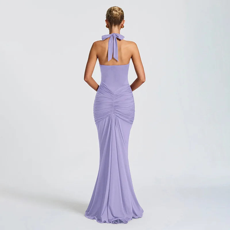 Vestido Comprido com Decote Halter e Costas Descobertas — Bordô — foto 30 | Tolobasao