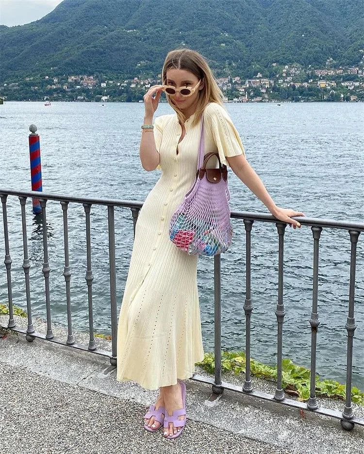 Vestido Midi de Malha com Botões — foto 41 | Tolobasao