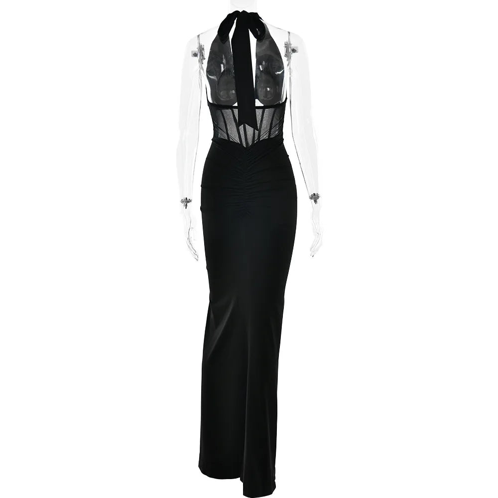 Vestido Comprido com Decote em V e Tule — foto 15 | Tolobasao