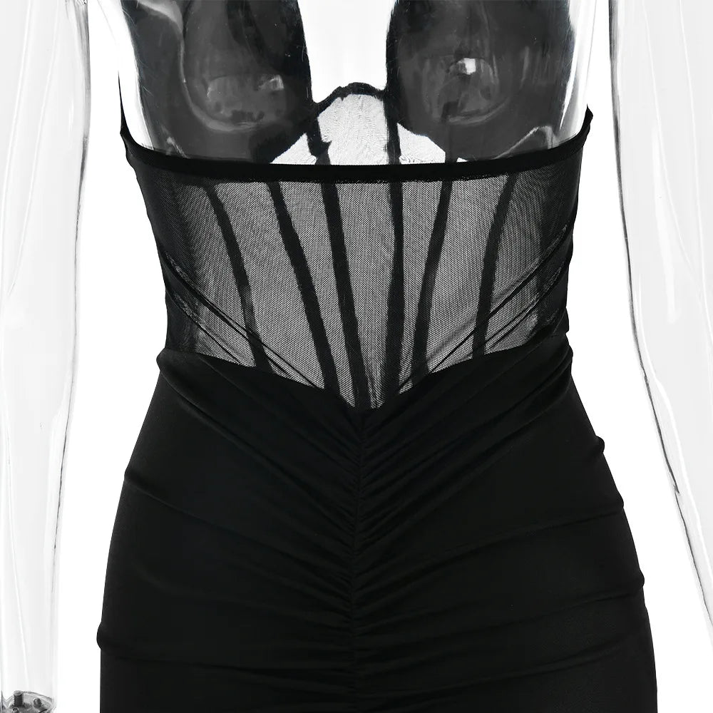 Vestido Comprido com Decote em V e Tule — foto 17 | Tolobasao