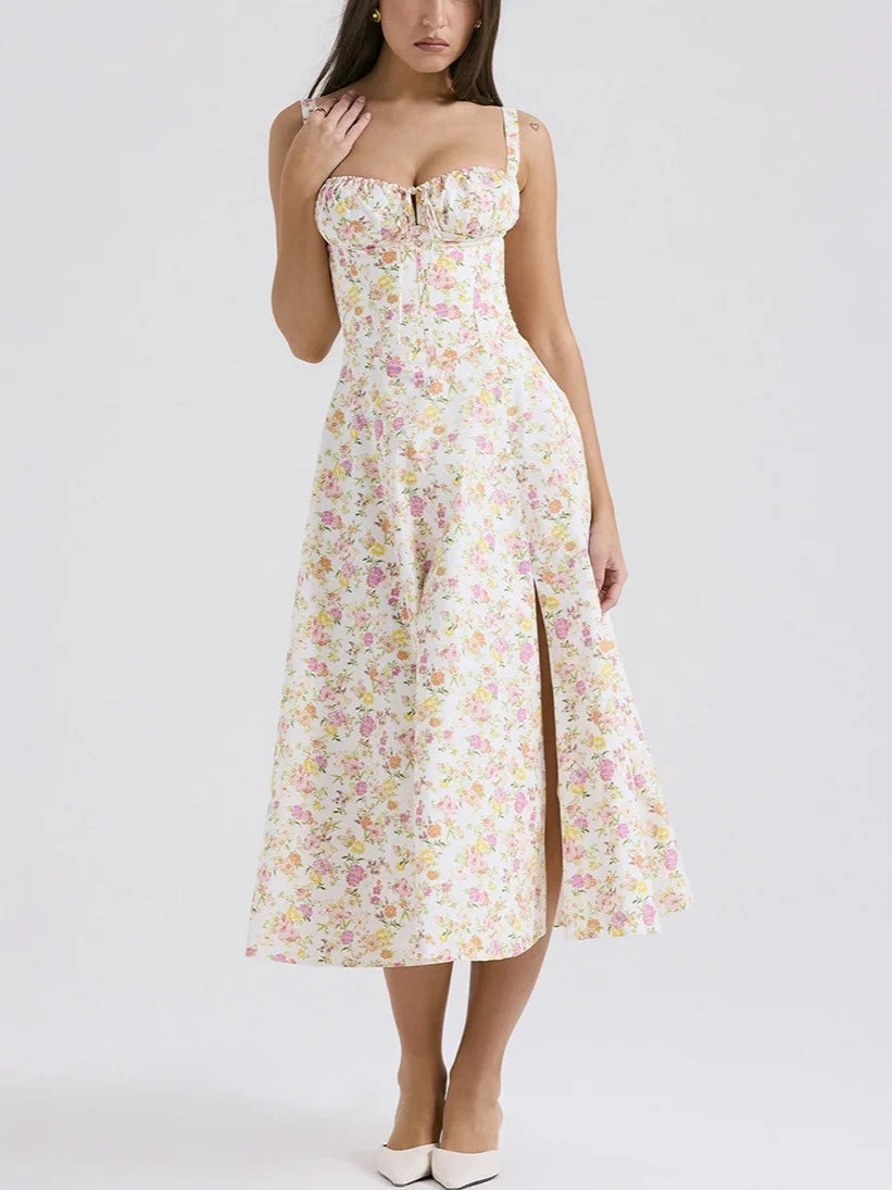 Vestido Midi Floral com Corpete e Fenda — Modelo A — foto 29 | Tolobasao