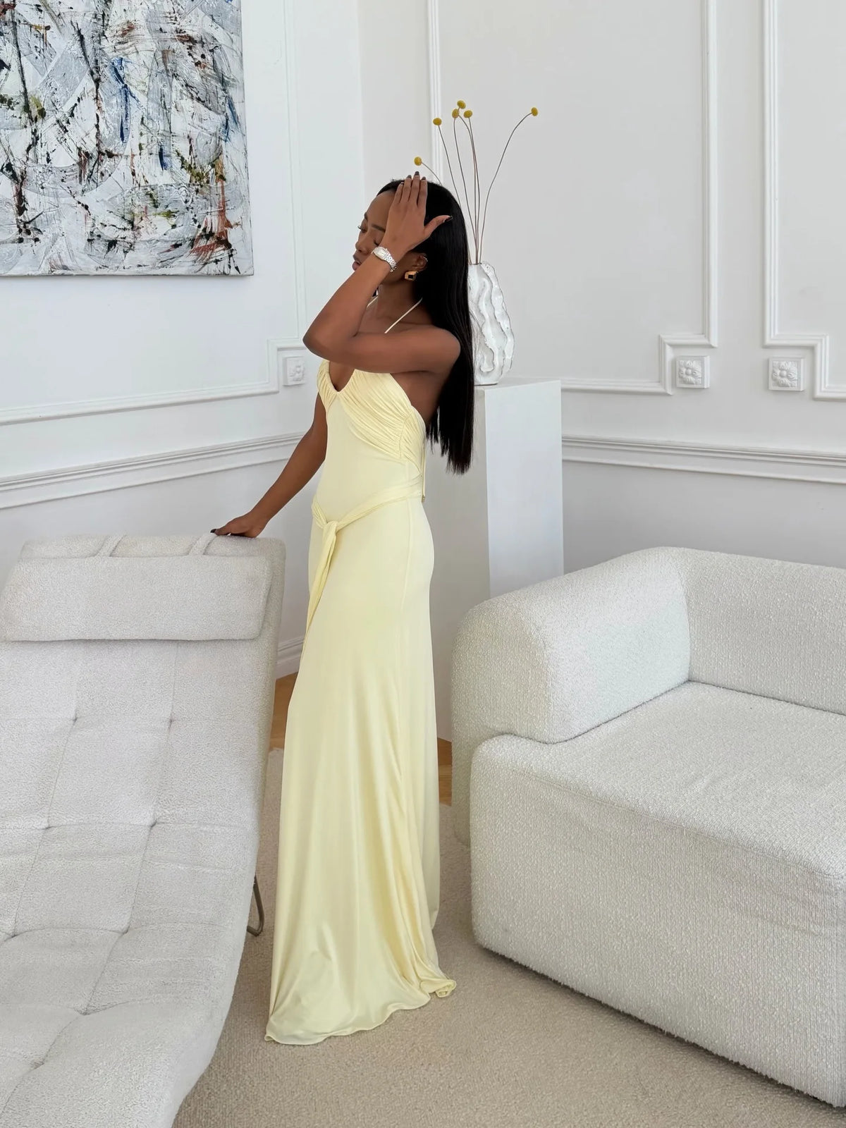 Vestido Comprido Amarelo com Folhos — foto 32 | Tolobasao