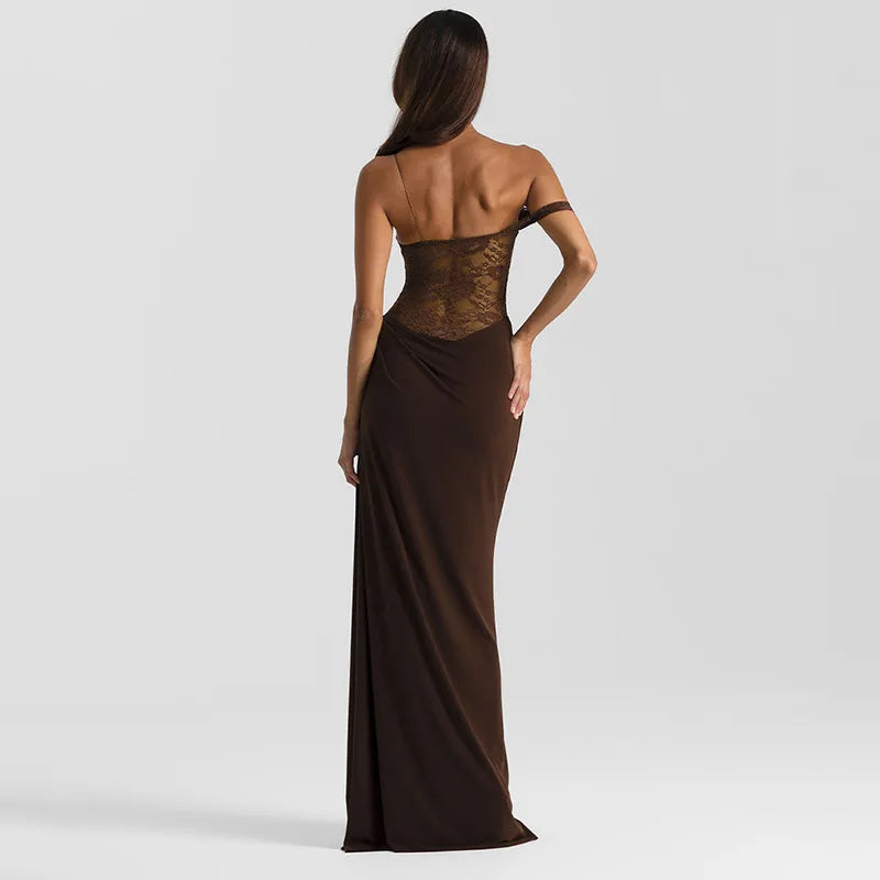 Vestido Comprido de Um Ombro com Renda — foto 40 | Tolobasao