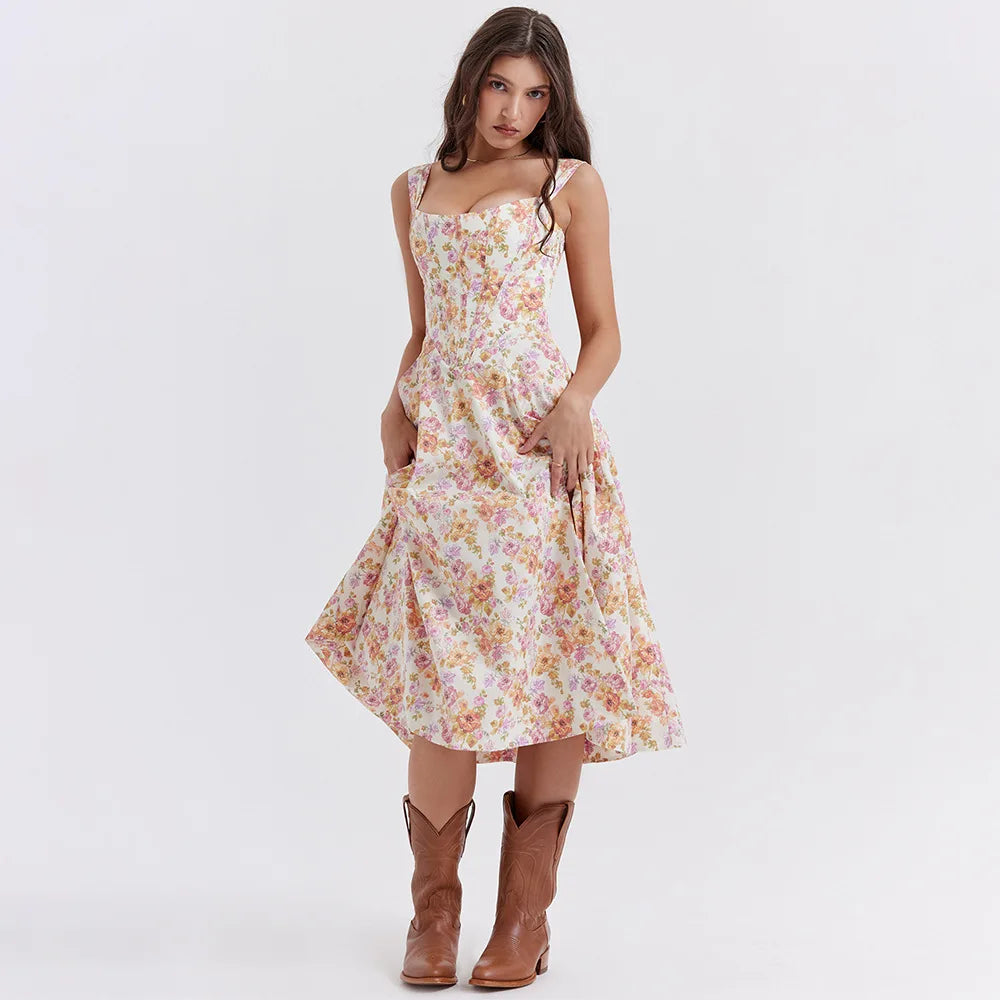 Vestido Midi Floral com Corpete e Bolsos — foto 39 | Tolobasao