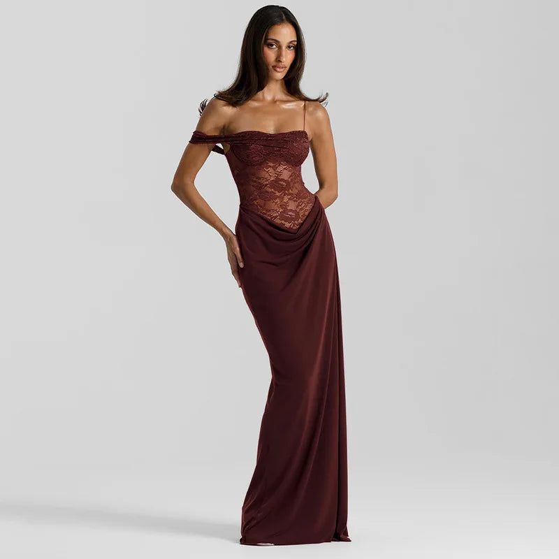 Vestido Comprido de Um Ombro com Renda — foto 41 | Tolobasao