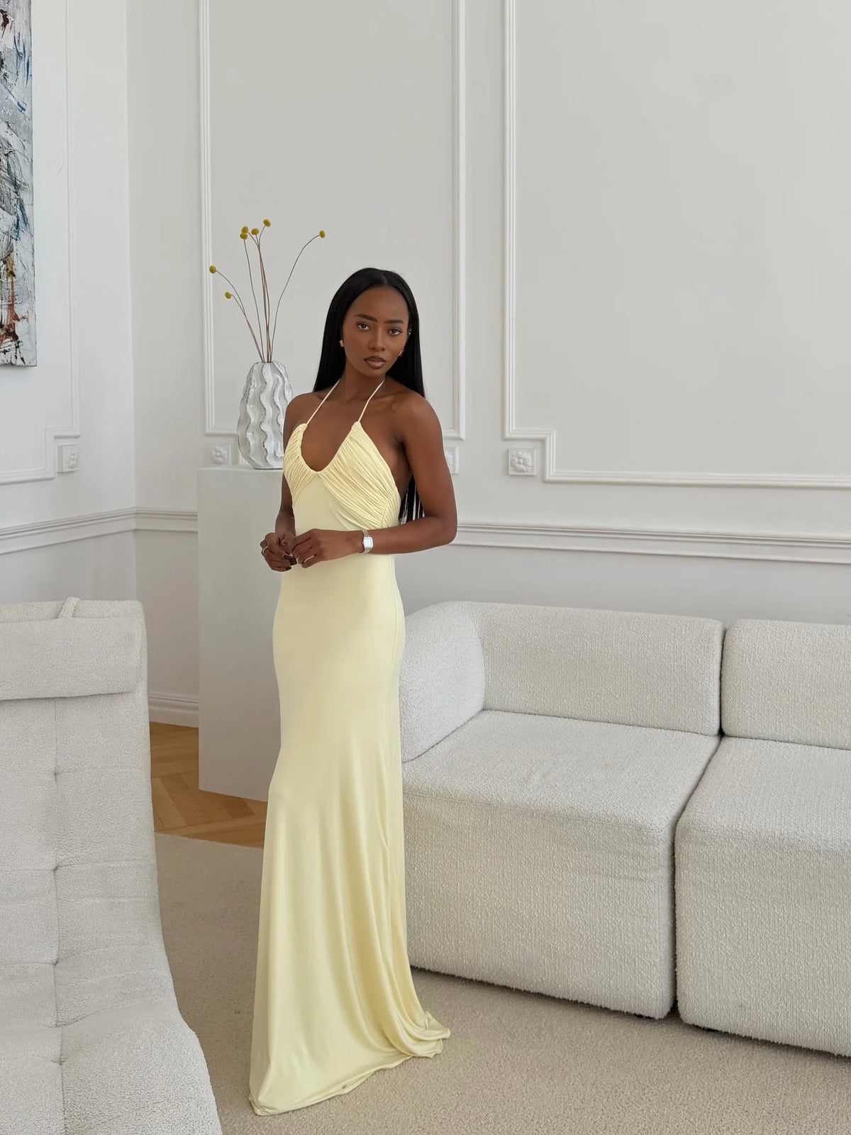 Vestido Comprido Amarelo com Folhos — foto 33 | Tolobasao
