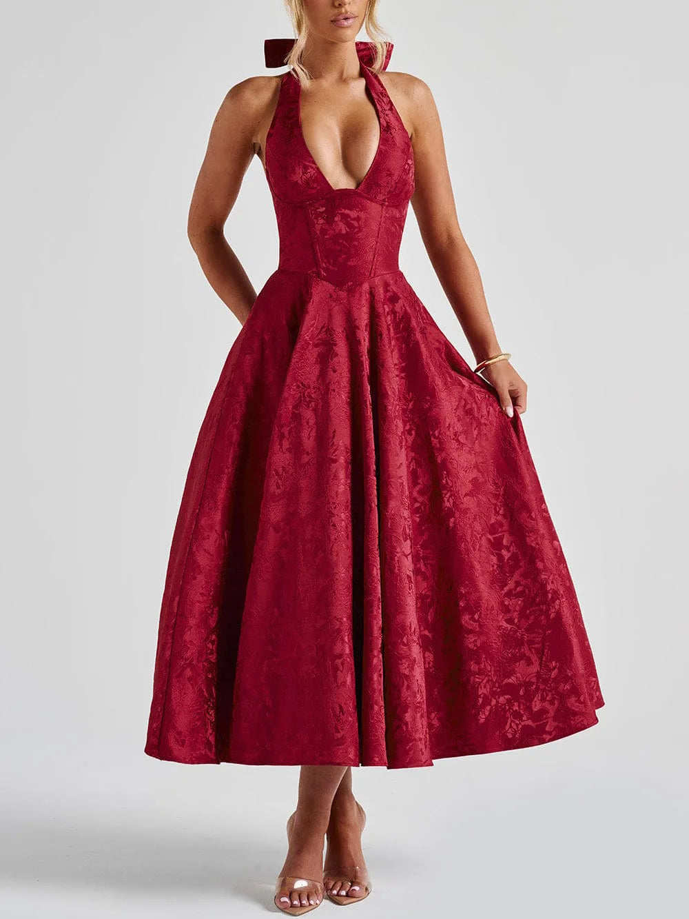 Vestido Comprido com Laço e Corpete — foto 42 | Tolobasao