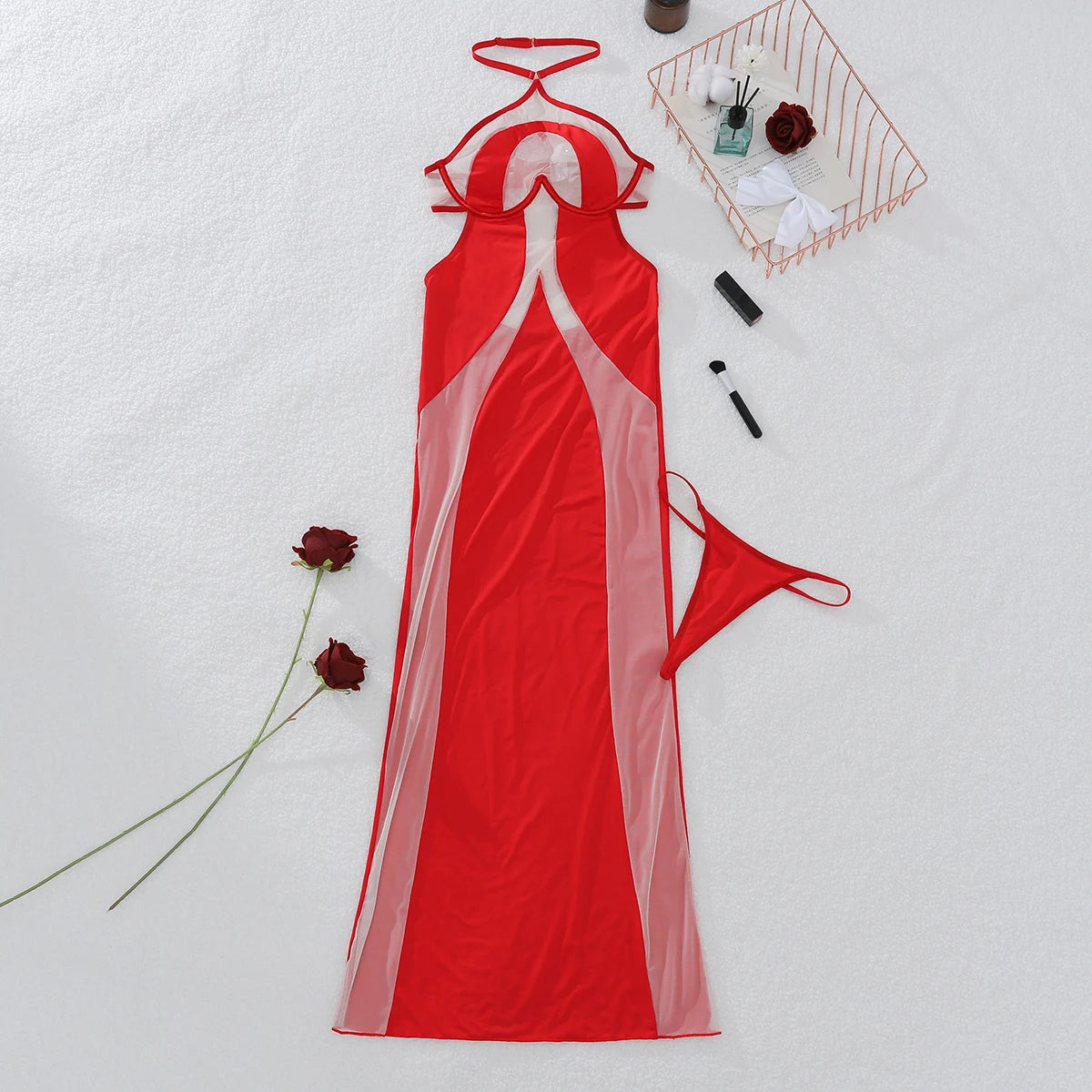 Vestido Comprido com Decote Halter e Costas Descobertas — Vermelho — foto 23 | Tolobasao