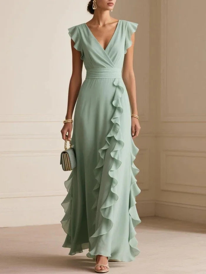 Vestido Comprido de Festa com Folhos em Verde — foto 5 | Tolobasao