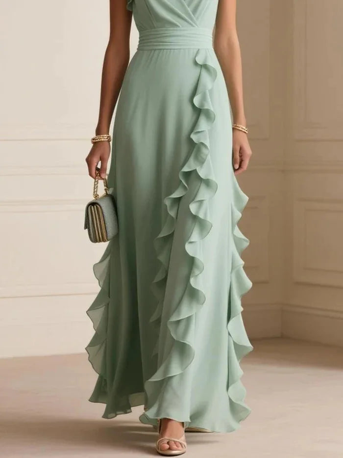 Vestido Comprido de Festa com Folhos em Verde — foto 4 | Tolobasao
