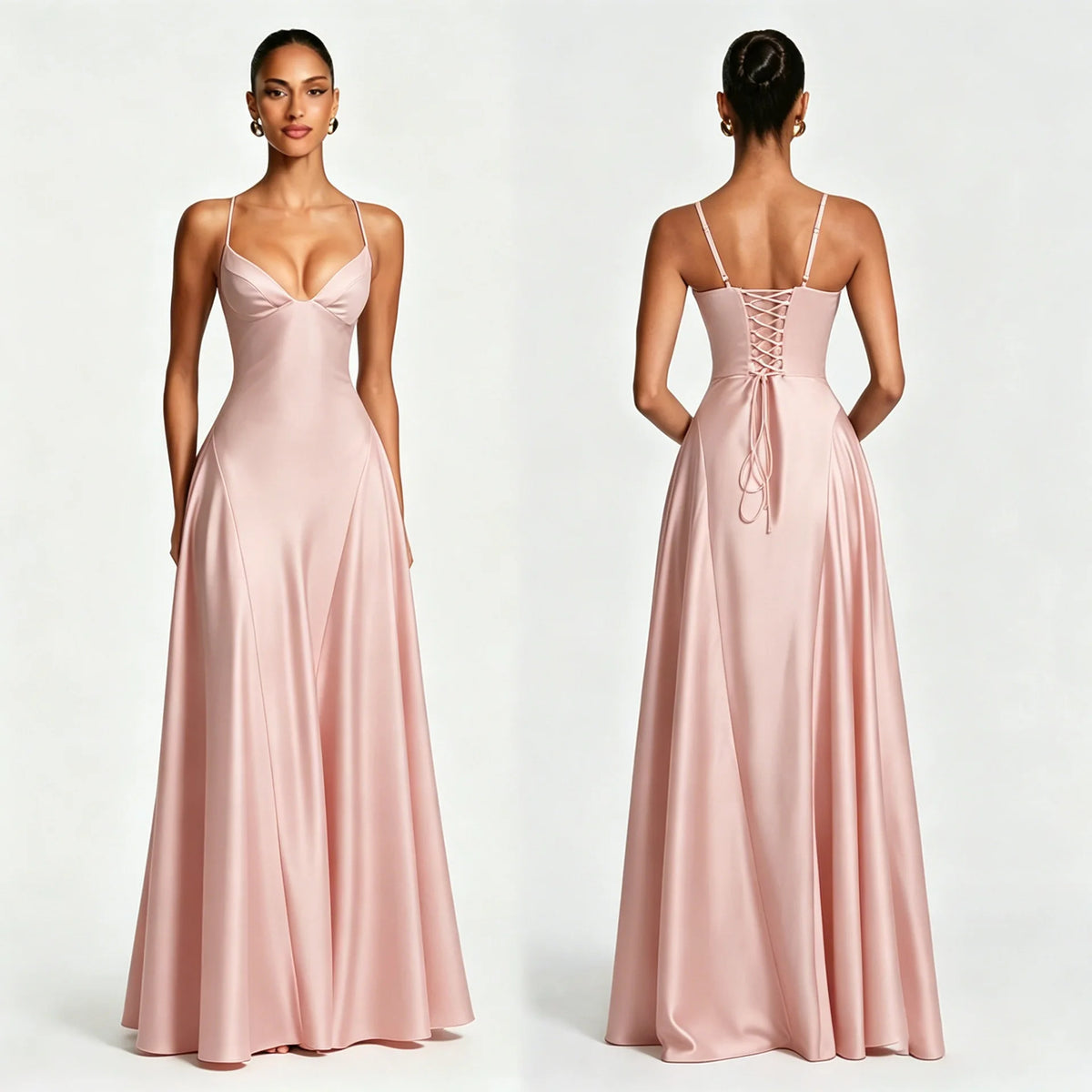 Vestido Comprido de Cetim com Corpete e Costas Descobertas — foto 36 | Tolobasao