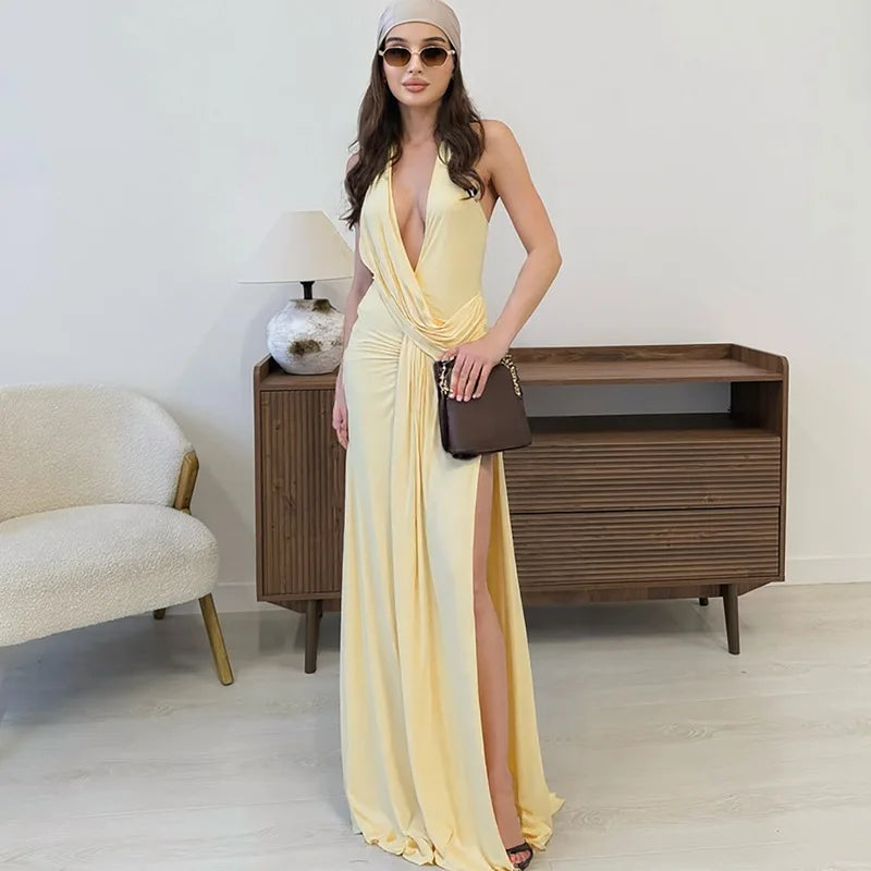 Vestido Comprido com Decote em V e Franzidos — foto 31 | Tolobasao