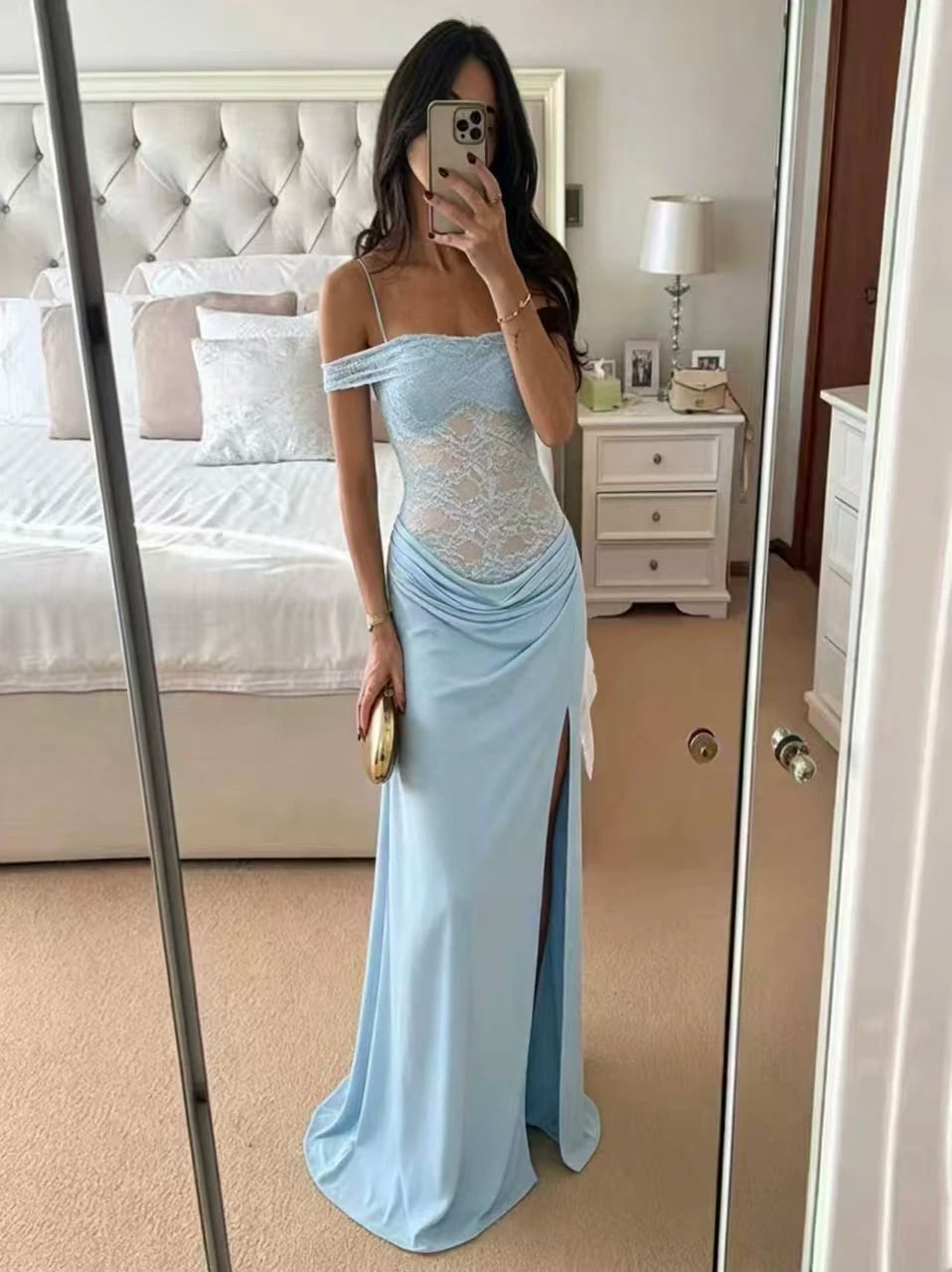 Vestido Comprido de Um Ombro com Renda — foto 5 | Tolobasao