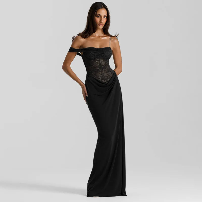 Vestido Comprido de Um Ombro com Renda — foto 52 | Tolobasao
