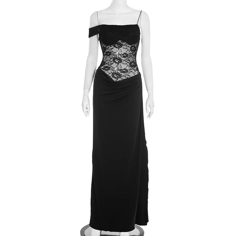Vestido Comprido de Um Ombro com Renda — foto 14 | Tolobasao