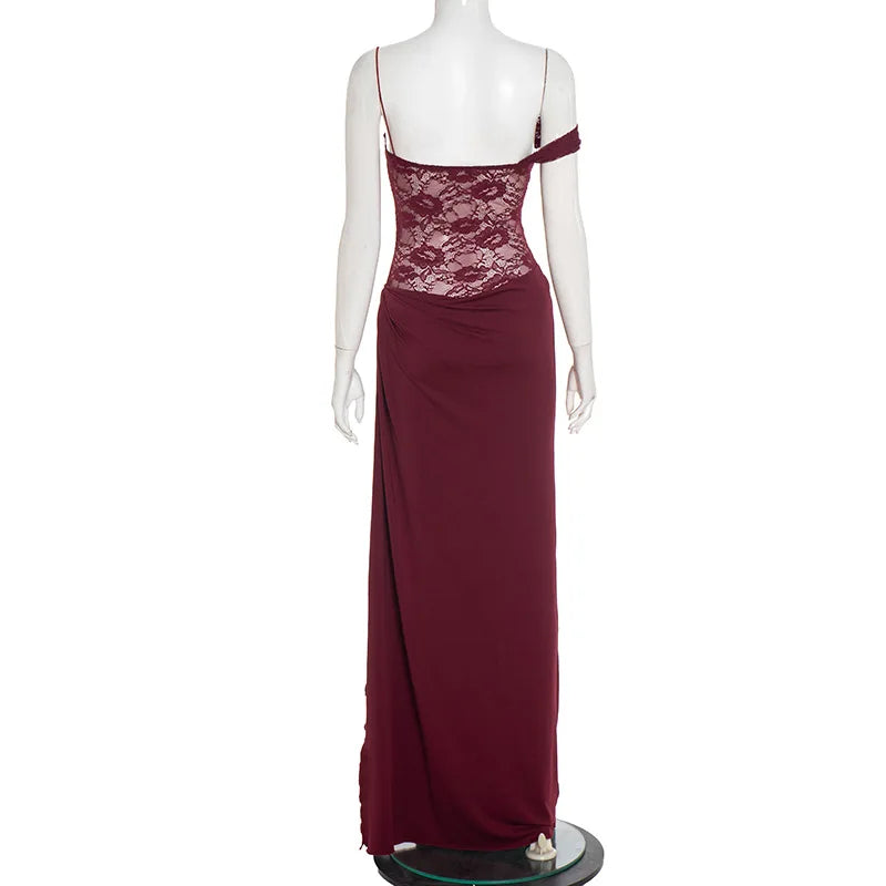 Vestido Comprido de Um Ombro com Renda — foto 21 | Tolobasao