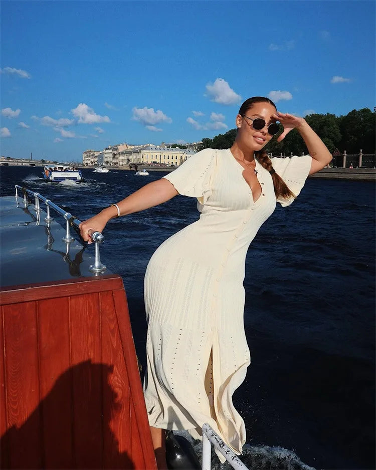 Vestido Midi de Malha com Botões — foto 33 | Tolobasao