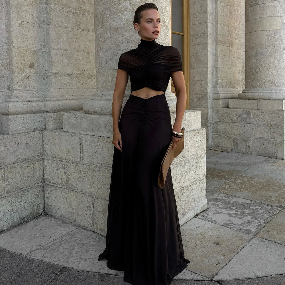 Vestido Comprido Franzido em Tule — foto 4 | Tolobasao