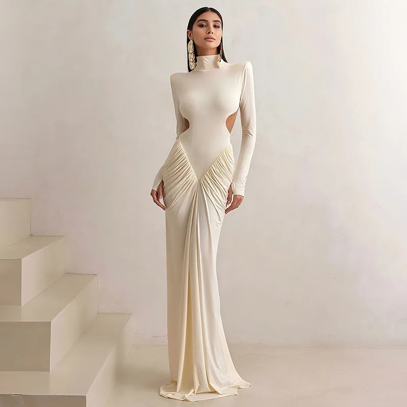 Vestido Comprido de Malha com Gola Alta e Costas Descobertas — foto 38 | Tolobasao