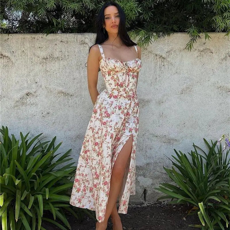Vestido Midi Floral com Corpete — Azul e Rosa Floral — foto 10 | Tolobasao