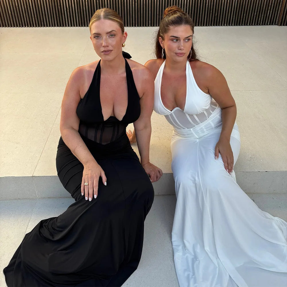Vestido Comprido com Decote em V e Tule — foto 26 | Tolobasao