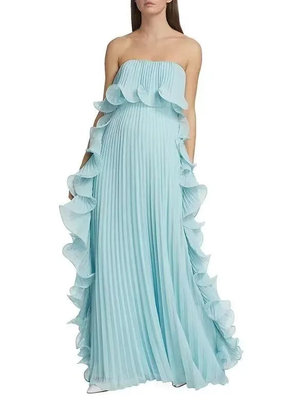 Vestido Comprido sem Alças com Folhos — foto 28 | Tolobasao