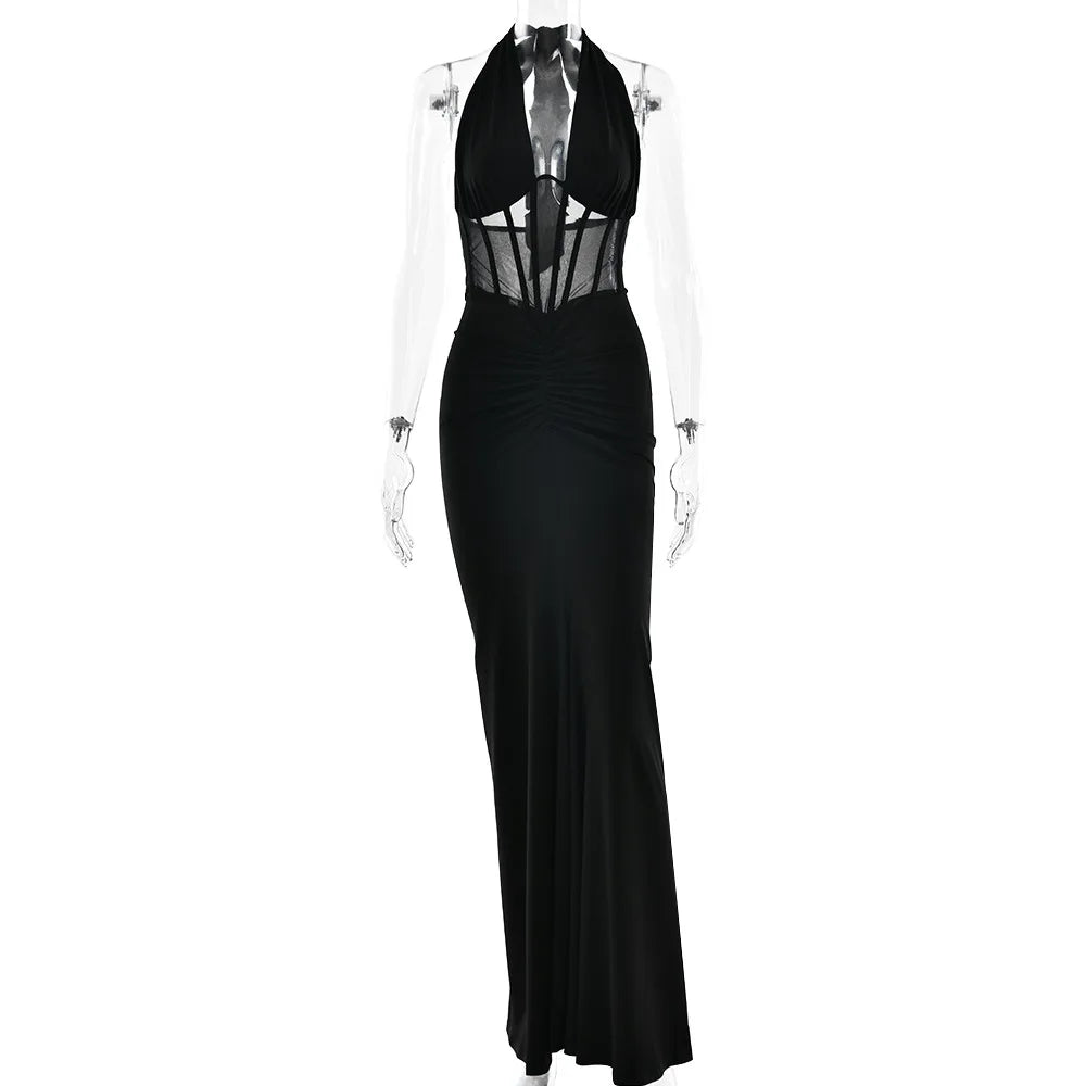 Vestido Comprido com Decote em V e Tule — foto 13 | Tolobasao