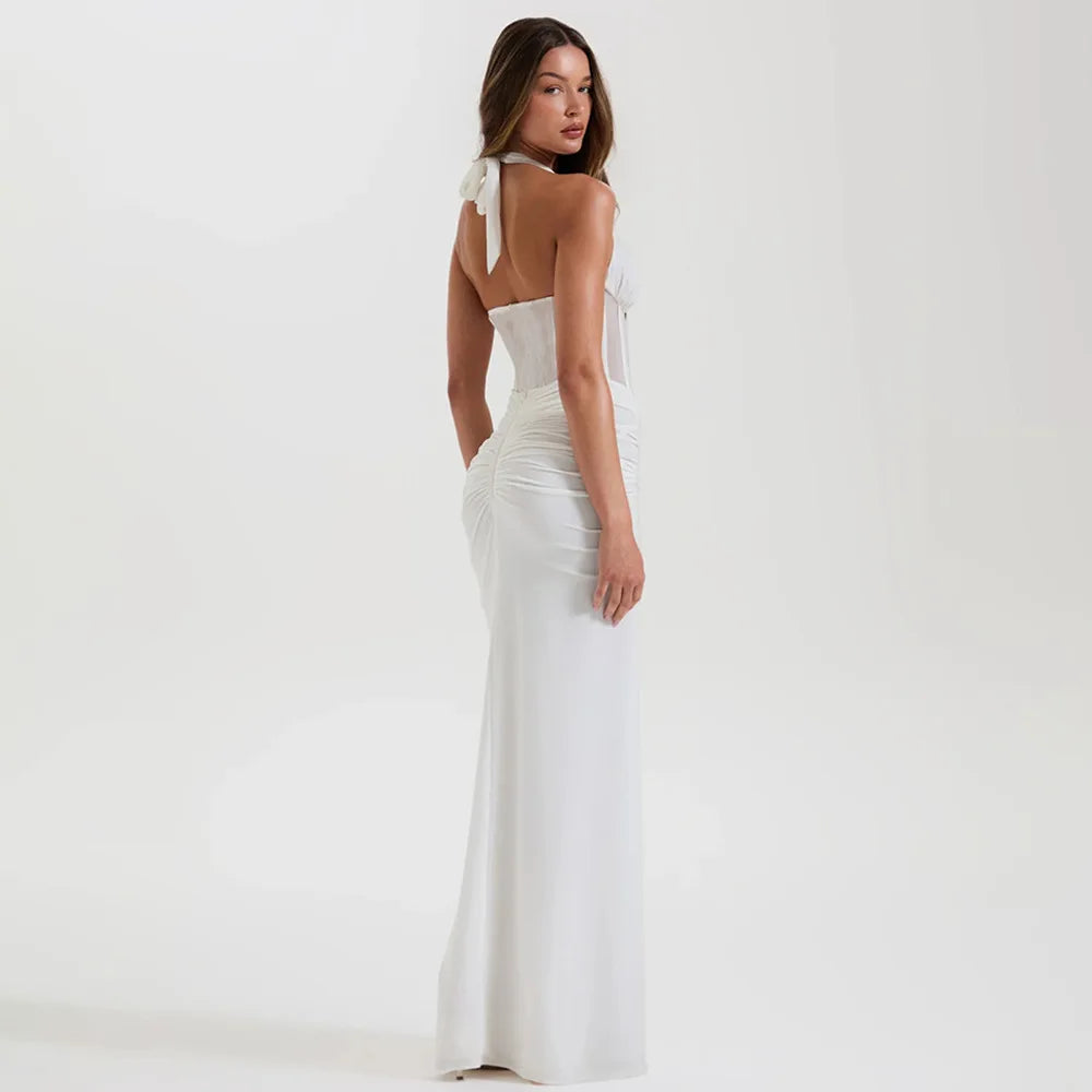 Vestido Comprido com Decote em V e Tule — foto 5 | Tolobasao