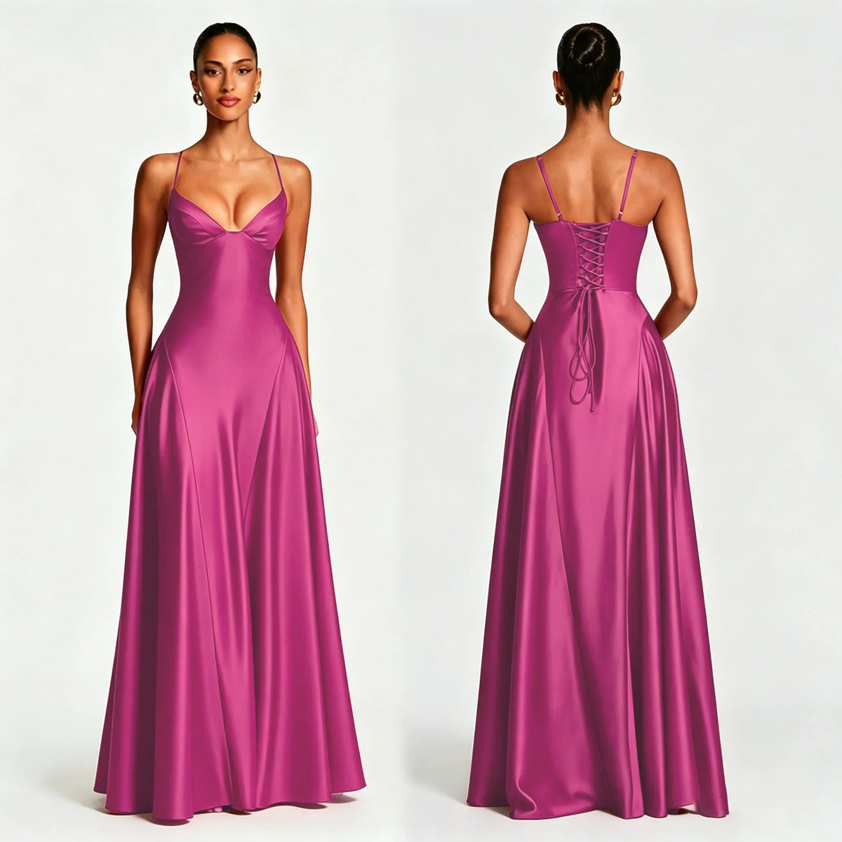 Vestido Comprido de Cetim com Corpete e Costas Descobertas — foto 39 | Tolobasao
