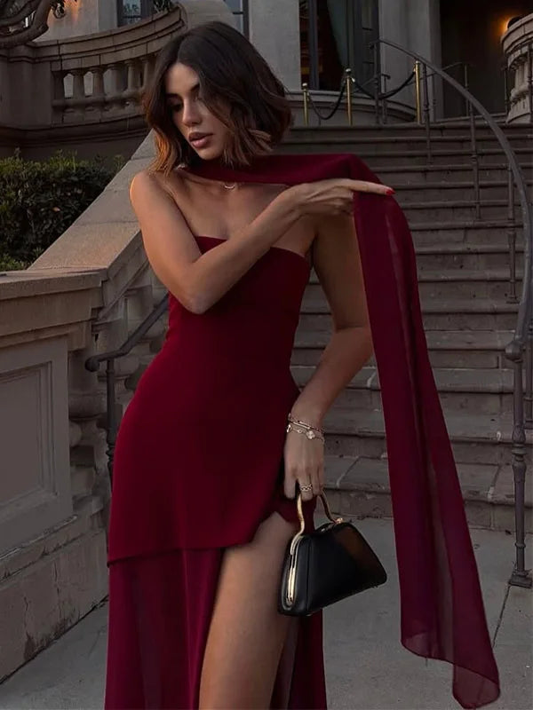 Vestido Comprido sem Alças com Tule — foto 6 | Tolobasao