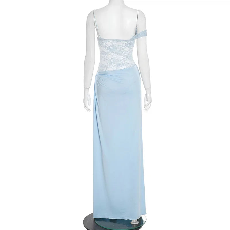 Vestido Comprido de Um Ombro com Renda — foto 23 | Tolobasao