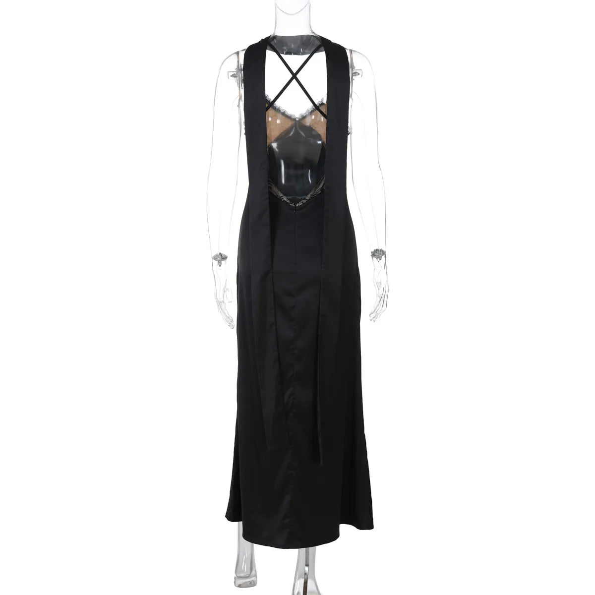 Vestido Comprido de Cetim com Laço e Costas Descobertas em Preto — foto 12 | Tolobasao