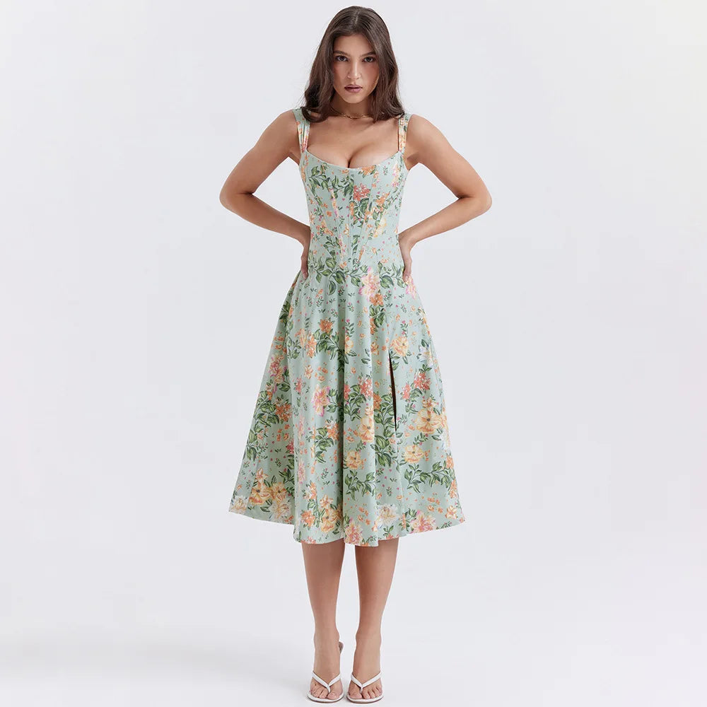 Vestido Midi Floral com Corpete e Bolsos — foto 22 | Tolobasao