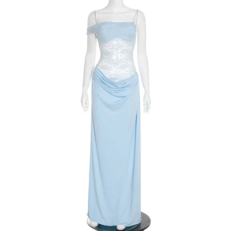 Vestido Comprido de Um Ombro com Renda — foto 22 | Tolobasao