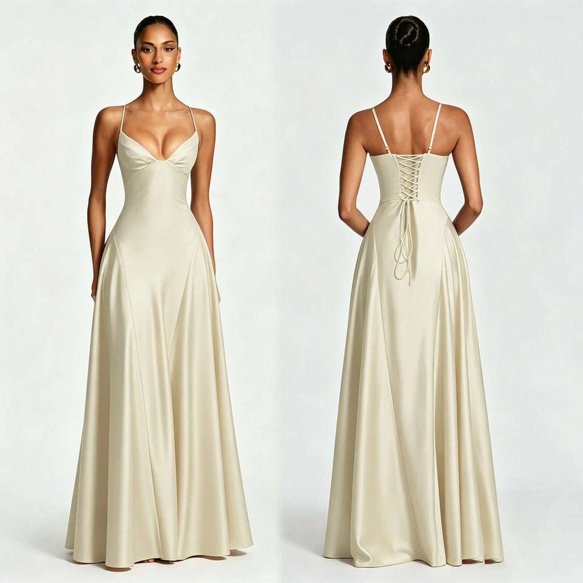 Vestido Comprido de Cetim com Corpete e Costas Descobertas — foto 34 | Tolobasao